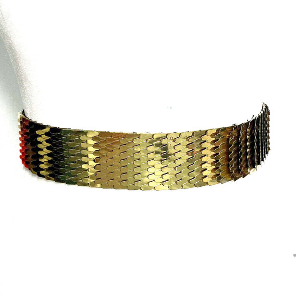 Vintage 80’s Gold Toned Fish Scaled Stretch Belt Buckle 2” Small Medium … - Picture 2 of 6